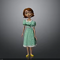 Cute Child Wearing Green Dress With White Star Patterns White Collar And Yellow Shoes