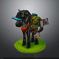 Cartoon Zebra In Blue Cap Red Scarf With Backpack Sunflower Book Letters On Green Grass