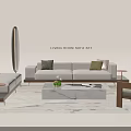 Modern Living Room Sofa and Coffee Table Set With Armchair Throw Pillows and Round Mirror