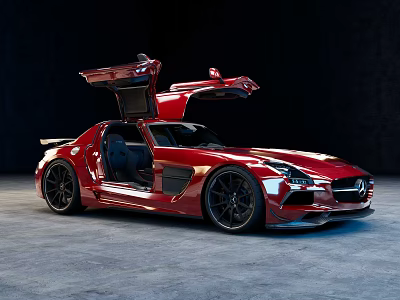 Red Mercedes Sports Car With Open Doors And Modern Dynamic Exterior Design 3d model