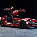 Red Mercedes Sports Car With Open Doors And Modern Dynamic Exterior Design