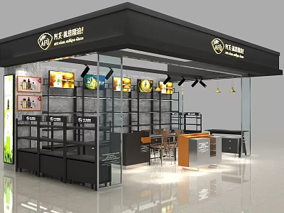 Wallace Fried Chicken Specialty Storefront With Glass Walls Display Shelves And Counter 3d model