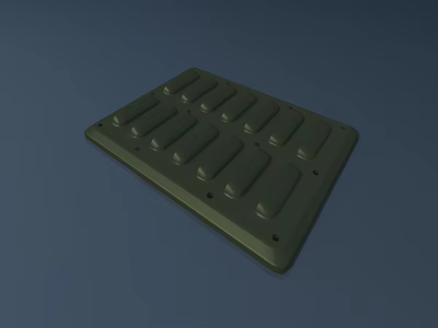Green Rectangular Panel With Multiple Raised Components And Mounting Holes 3d model