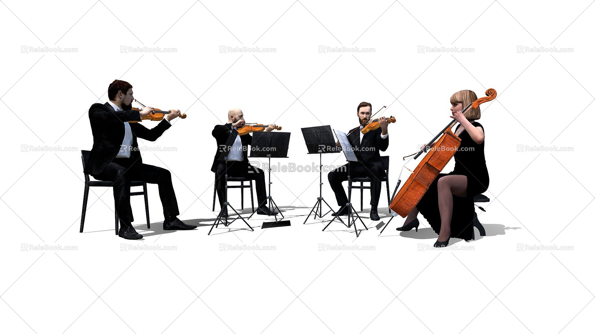 Modern multiplayer music playing man violin cello 3d model