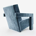 Blue Modern Single Sofa with Square Armrests and Comfortable Seat Design 3d model
