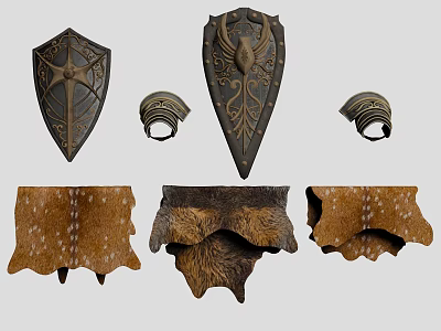 Medieval Fantasy Style Ancient Scene Animal Skin Shield Armor 3d model