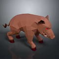 Low Poly Brown Wild Boar Model With Red Eyes Sharp Tusks Dark Background 3d model