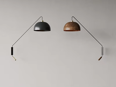 Modern Wall Lamps With Black And Brown Dome Shades And Curved Arms Design 3d model
