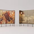 Artistic Room Screens With Floral Landscape Patterns Metal Frames Warm Lighting 3d model