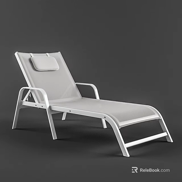 White Mesh Lounge Chair With Metal Frame And Cushion For Outdoor Relaxation 3d model 