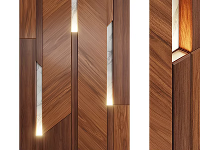 Modern Wooden Bedroom Accent Wall With Wood Grain Pattern And Built-in Lighting 3d model