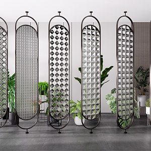 Modern screen glass partition green plant 3d model