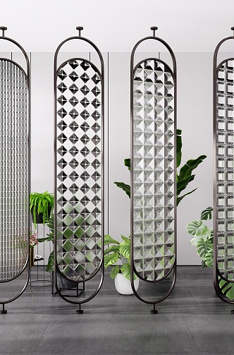 Modern screen glass partition green plant 3d model