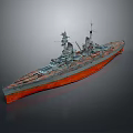 Realistic Battleship Structure With Gray Superstructure Red Hull Turrets Masts And Isolated Gray Background 3d model
