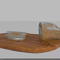 Whole and Sliced Bread with Powdered Surface on Wooden Board 3d model