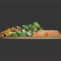 Fresh Assorted Vegetables on Wooden Board Including Brussels Sprouts Carrots and Sweet Potatoes