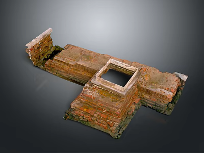 Ancient Brick Architectural Ruins Structure With Square Opening And Historical Details 3d model