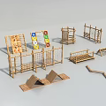 Wooden Playground Equipment Featuring Climbing Frames Balance Beams Slides and Rope Ladders
