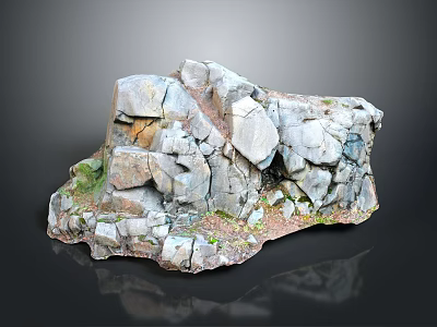 Natural Wood And Stone Rock Structure With Cracks Green Moss And Textured Surface 3d model