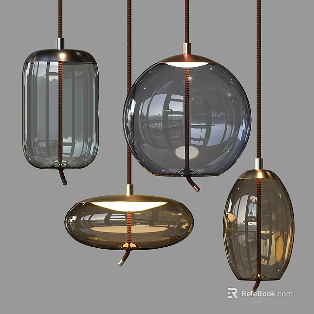 Elegant Modern Glass Pendant Lights With Various Shapes And Metallic Details 3d model 