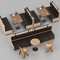Cozy Modern Booth Sofas With Wooden Tables And Comfortable Dining Chairs 3d model