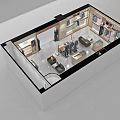 Modern Men's Clothing Store Interior With Suits Shirts Mannequins Sofa And Coffee Table
