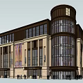 Modern Commercial Complex With Glass Facade Large Windows And Rounded Top