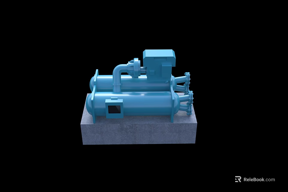Blue Industrial Cylindrical Pump With Motor And Concrete Base Mount 3d model 