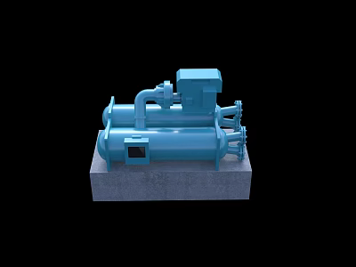 Blue Industrial Cylindrical Pump With Motor And Concrete Base Mount 3d model
