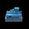 Blue Industrial Cylindrical Pump With Motor And Concrete Base Mount