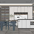 Modern Restaurant Interior With Wine Racks Dining Table Blue Chairs And Marble Decor 3d model