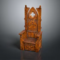 Intricately Carved Wooden Chair With Gothic Style Arch Design And Armrests