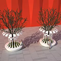 Modern White Landscape Seats Design With Trees Against Red Background Wall 3d model