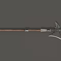 Medieval Long Shaft Weapon with Wooden Handle and Ornate Metal Spearhead Design
