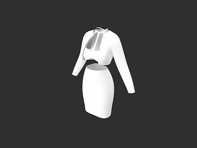 White Long Sleeve Dress With Front Cutout Design And Fitted Silhouette 3d model