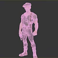 3D Male Character Model With Beard Cap Green Shirt Suspenders Gun And Cargo Pants