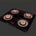 Modern Four Burner Gas Stove With Black Ceramic Glass Surface And Control Knobs 3d model