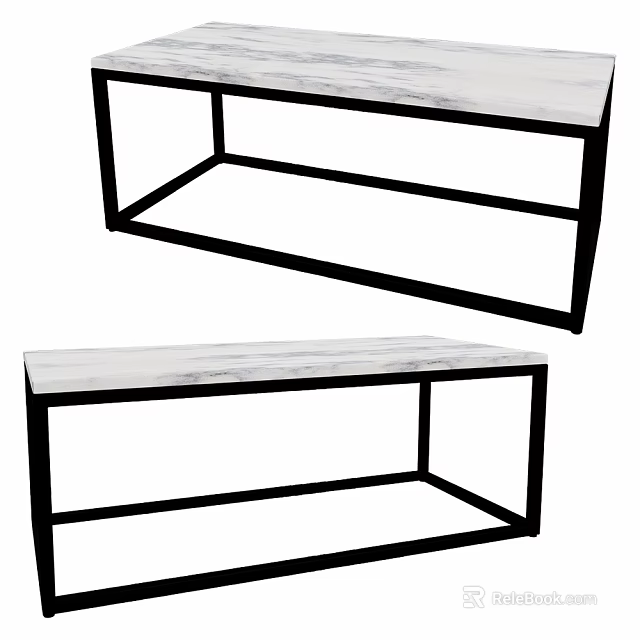 Modern Benches Featuring White Marble Tops And Black Metal Frames Design 3d model