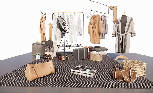 Modern Clothes Hanger Clothing Store Clothes Hanger Clothes Display Rack Leather Bag Leather Case Shoes 3d model