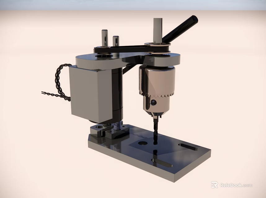 Manual Bench Mounted Drill Press With Metal Base And Operating Handle 3d model