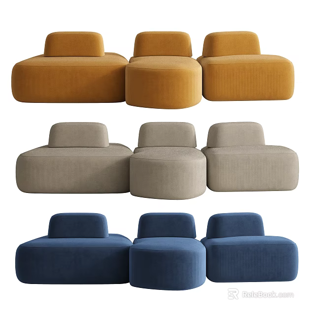 Modern Three Piece Irregular Shaped Sofa Set in Yellow Gray Blue Colors 3d model