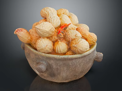 Fresh Red Chili Pepper With Peanuts In Shell In A Traditional Clay Bowl 3d model