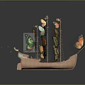 Decorative Paper Boat Model Adorned With Colorful Butterflies And Ornamental Details
