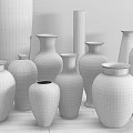 Various Shaped Decorative Ceramic Vases With Blue White Red Patterns 3d model