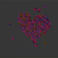 Red Rose Petals Shaped Into Heart With Scattered Petals On Gray Background And Reflection
