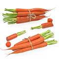 Fresh Carrots With Green Tops Bundled And Sliced Pieces On White Surface