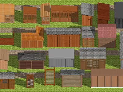Diverse Wooden House Roofs And Structures With Multiple Colors And Designs 3d model