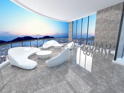 Modern Sofa and Coffee Table Set Interior With Marble Floor Large Windows And City View 3d model