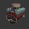 High Performance Engine With Red Cylinder Block Silver Air Filter And Metal Pipes