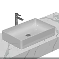 Elegant Modern White Rectangular Washbasin On Smooth Marble Countertop With Chrome Faucet 3d model